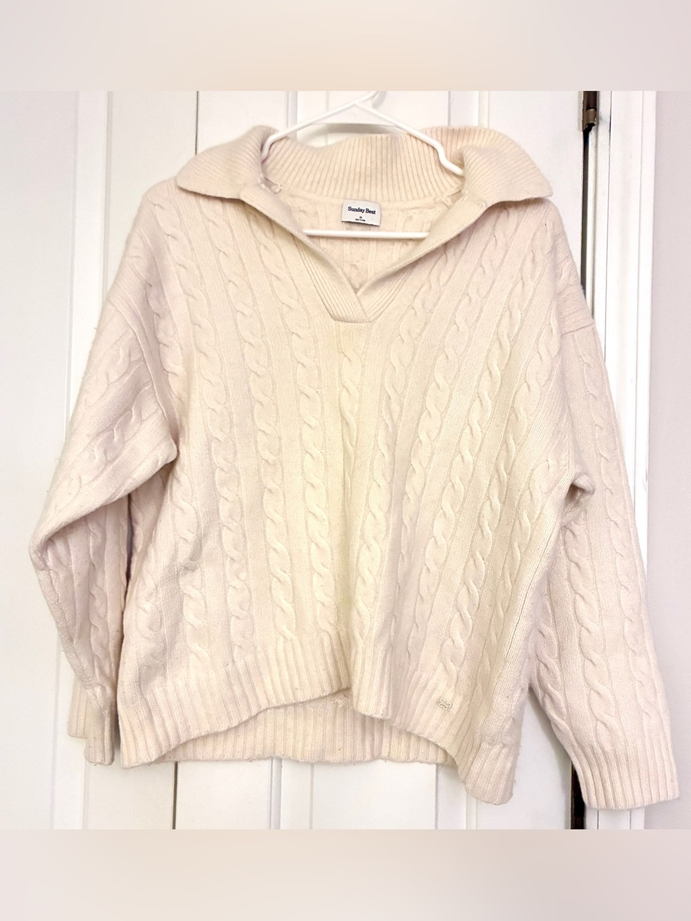 Sunday Best Peggy Polo Sweater in Whisper White Size Medium